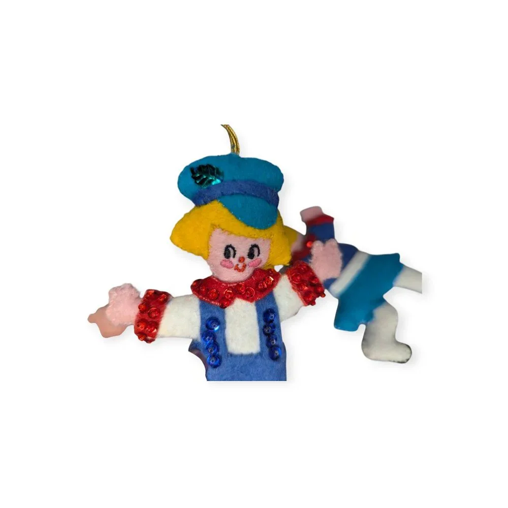 Vintage 1970s Bucilla Felt & Sequin Jack & Jill Ornaments Set of 2